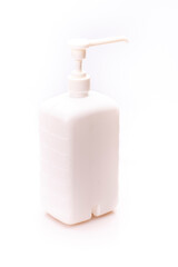 A white bottle of disinfectant on a white background