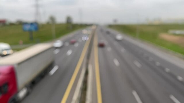 Blurred highway traffic. Cars driving on Minsk Beltway