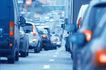 day traffic traffic jam in the city on the highway cars / transport concept, city traffic metropolis view landscape