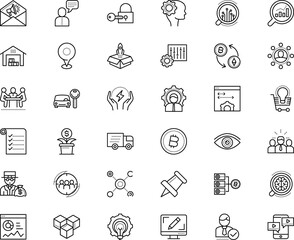 business vector icon set such as: lock, card, simple, shipment, safe, equalizer, user, location, note, letter, bit, map, food, renting, target, storehouse, growing, bankrupt, examination, consulting