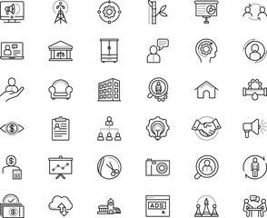business vector icon set such as: speak, stylist, soft, track, build, hairstyle, game, beauty, relations, process, direction, innovation, traffic, mind, increase, recruiter, household, leadership