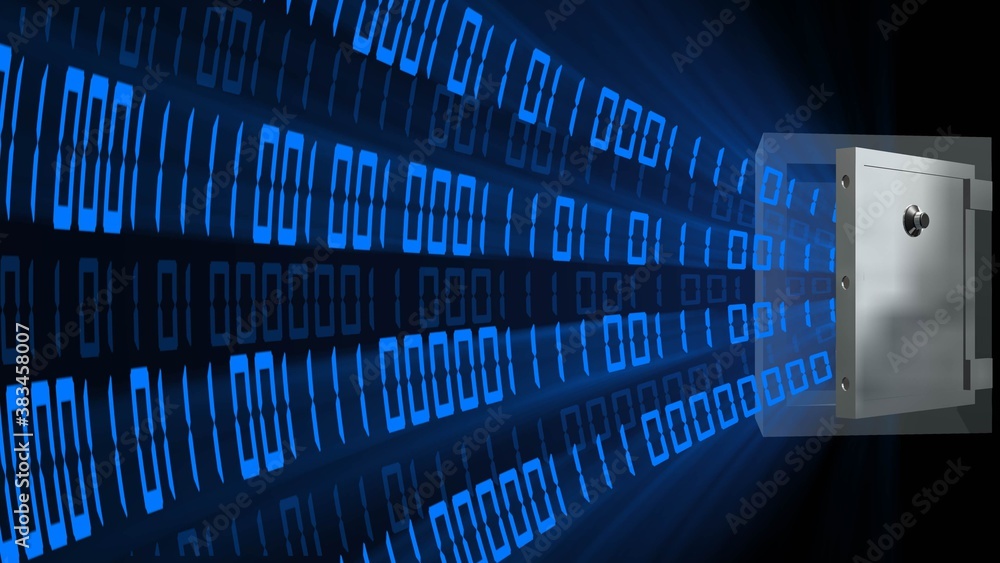 Aufkleber bright blue abstract binary code on black background with various light and shadow effects - digit t