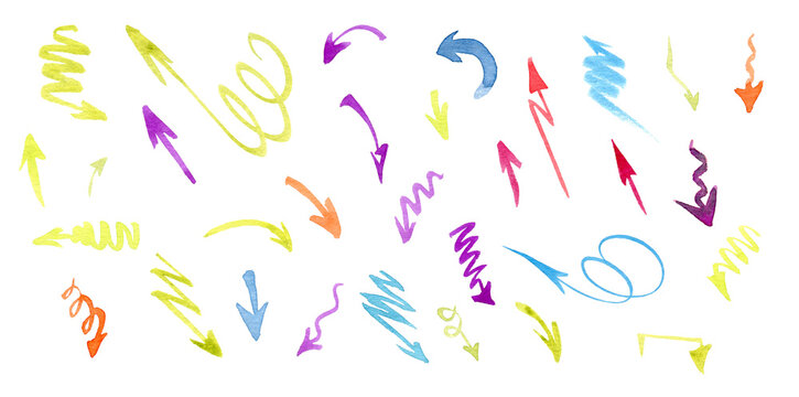 Watercolor colorful arrows set, Hand painted on white background