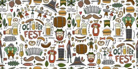 Octoberfest. Seamless pattern for your design. Beer party icons collection