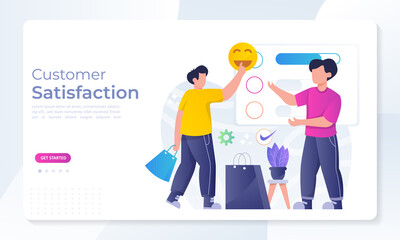 Fototapeta na wymiar Customer Satisfaction concept design, people give vote review results. Suitable for web landing page, ui, mobile app, banner template. Vector Illustration