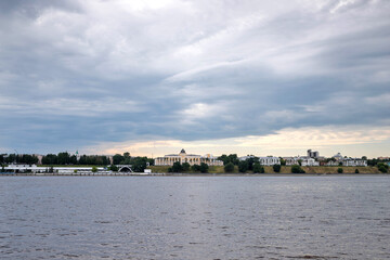 Naklejka premium Yaroslavl. Volga embankment, the view from the river. Historical buildings, the building of the school for girls of spiritual rank.