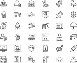 business vector icon set such as: manufacture, blog, emblem, tablet, decline, audit, interaction, laptop, employee, linear, victory, orange, gamer, shopping, electricity, mountain, challenge