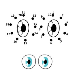 Dot to dot game for kids. Connect the dots and draw the eyes. Body parts puzzle