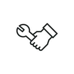 Hand holding wrench. Settings, repair, service icon concept isolated on white background. vector illustration