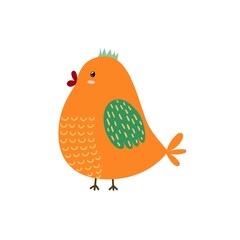 Cute orange bird. Funny character isolated element for kids design