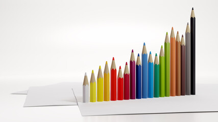 Colorful graph. Standing color pencils creating a rising graph.