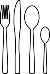 Cutlery on a white background. Vector black and white illustration. Great for labels, menus, posters, banners, vouchers, coupons, business promotion and more.