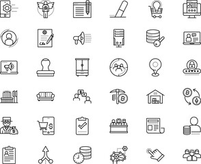 business vector icon set such as: clock, committee, usability, write, opening, innovation, stealing, employees, open, smartphone, stack, storehouse, contour, stamper, comfort, consolidate, extra