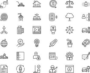 business vector icon set such as: step, cutting, judgement, toilet, receipt, decline, collector, worker, uncertainty, bathroom, solar, stream, group, old, instruction, global, presenter, mind
