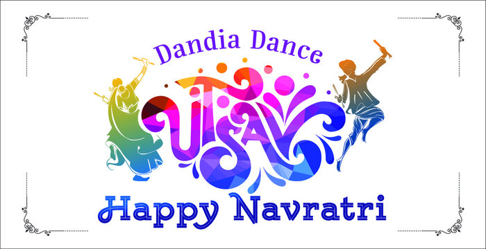 Dandiya dance utsav logo Garba Night and colorful celebration of "Navratri" festival of India decoration background.
