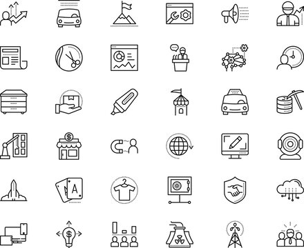 business vector icon set such as: rise, beauty, relations, safe, relationship, board, talking, space, mining, paint, diesel, optical, motivational, download, button, organization, barber, advertising
