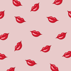 Seamless pattern Red lipstick kiss. Vector flat illustration for design. Printing of the lips.