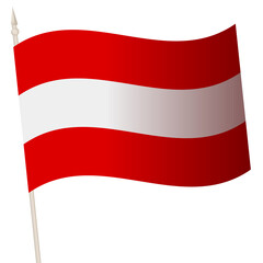 Vector Waving flag on a flagpole. The national flag of Austria. Color symbol isolated on white.