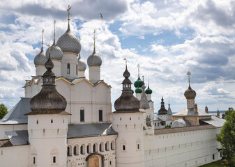 Fototapeta na wymiar Yaroslavl region; Rostov; Summer day in the Rostov Kremlin. Church of the resurrection; 17th century;