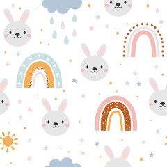 Rabbit and rainbow seamless pattern