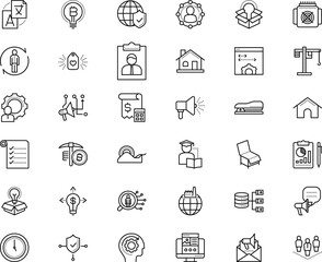 business vector icon set such as: device, back, ads, speaking trumpet, address, cog, data architecture, triangular, opportunity, advert, newsletter, manufacturing, cloud, mortgage, gesture, foreign
