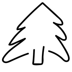 Christmas tree silhouette, vector illustration. Simple drawing black tree on white background.