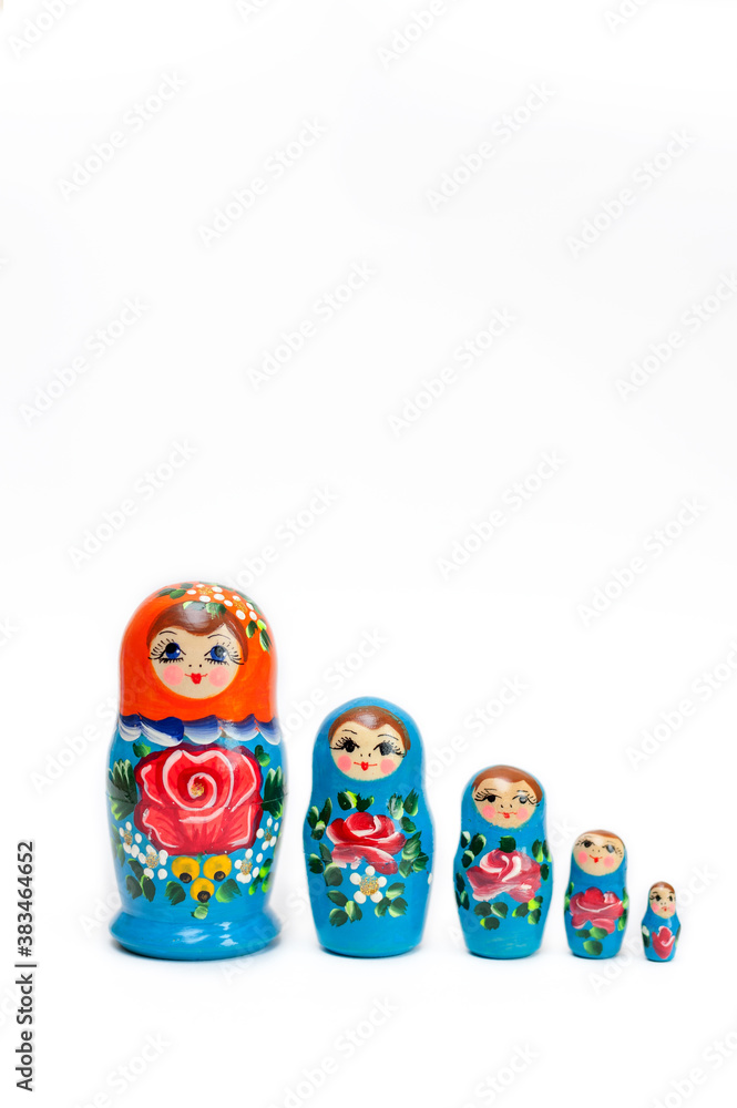 Wall mural set of Russian dolls of 5 pieces on a white background