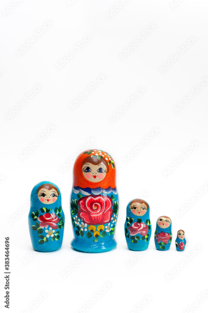 Wall mural set of Russian dolls of 5 pieces on a white background