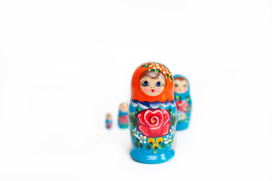 wooden Russian dolls on a white background