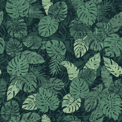 Grunge tropical palm leaves abstract wallpaper vector seamless pattern