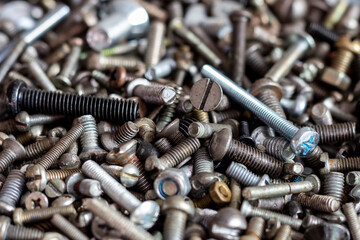 A bunch of screws, different sizes and diameters, with different slots.