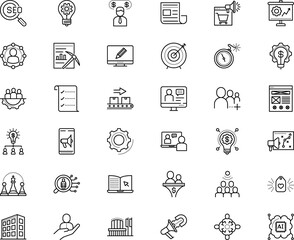 business vector icon set such as: e-commerce, automated, article, financial, rich, winner, mine, equality, content, phone, invention, wire frame, focus, draw, optical, trust, press, planning, watch