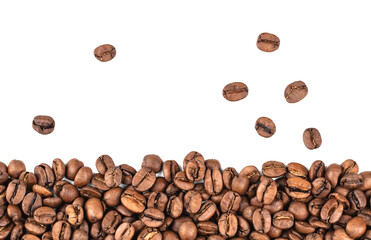 coffee beans isolated, macro on white background
