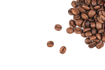 Naklejka premium coffee beans, macro on white background, top view