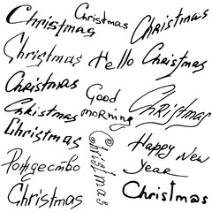 Naklejka premium Set Christmas text. Christmas lettering theme. Vector illustration of handwriting, calligraphy, the word Christmas in English.
