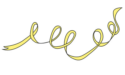 Festive yellow ribbon linear icon for gift wrapping. Holiday icon. Trendy flat design.