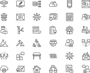 business vector icon set such as: tree, multimedia, increase, daily, talk, diary, gavel, correspondence, e learning and education, infographic, collaboration, advisor, culture, infrastructure