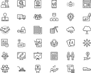 business vector icon set such as: pen, garage, frontend, hosting, brain, streaming, funnel, solution, question, leadership, electric, gambling, rate, mow, adult, generation, luck, drawn, privacy
