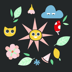 Cute illustration of sun and flowers