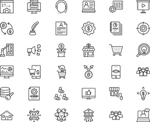 business vector icon set such as: inkwell, mouse, public, wealth, draw, bag, users, 3d, pc, round, pattern, graduation, molecule, projection, productivity, webpage, economy, tutorial, blue, back