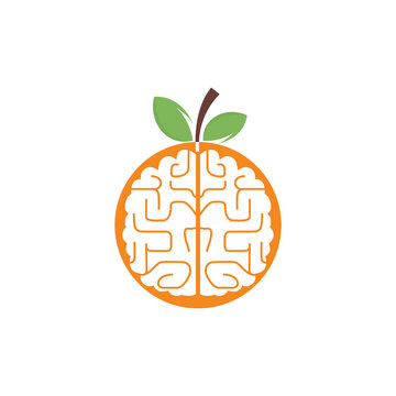 Orange brain vector logo design. Logo of a fruit style brain.