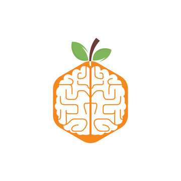 Orange brain vector logo design. Logo of a fruit style brain.