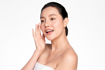 Beautiful young asian woman with clean fresh skin on white background, Face care, Facial treatment, Cosmetology, beauty and spa, Asian women portrait