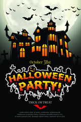 Halloween party poster with Haunted castle. illustrator Vector Eps 10