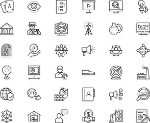 business vector icon set such as: employee, invention, test, drill, professional, pump, world, movie, address, chemical, report, beautiful, crime, banker, stress, padlock, luck, stream, notebook