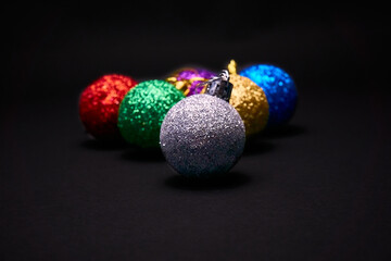 Christmas balls on a dark background, new year, christmas toys, holiday, christmas.