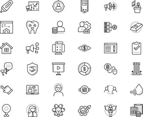business vector icon set such as: text, destination, multimedia, landing, e learning and education, clinic, study, sensor, search, presenter, write, gauge, industrial, chat, source, microphone