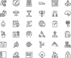 business vector icon set such as: archive, encryption, together, rational, test, resources, free, power, stroke, e-learning, job, piece, profit, library, transfer, president, binder, head, uploading