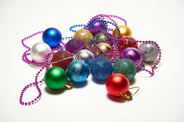 Christmas balls on a white background, new year, christmas toys, holiday, christmas.