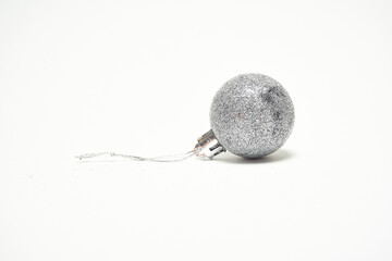 Silver glitter Christmas ball on a white background, New Year, Christmas decorations, holiday, Christmas.